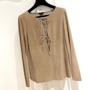 Theory Boho Leather Top with two leather corded bows Size M - Carmel color